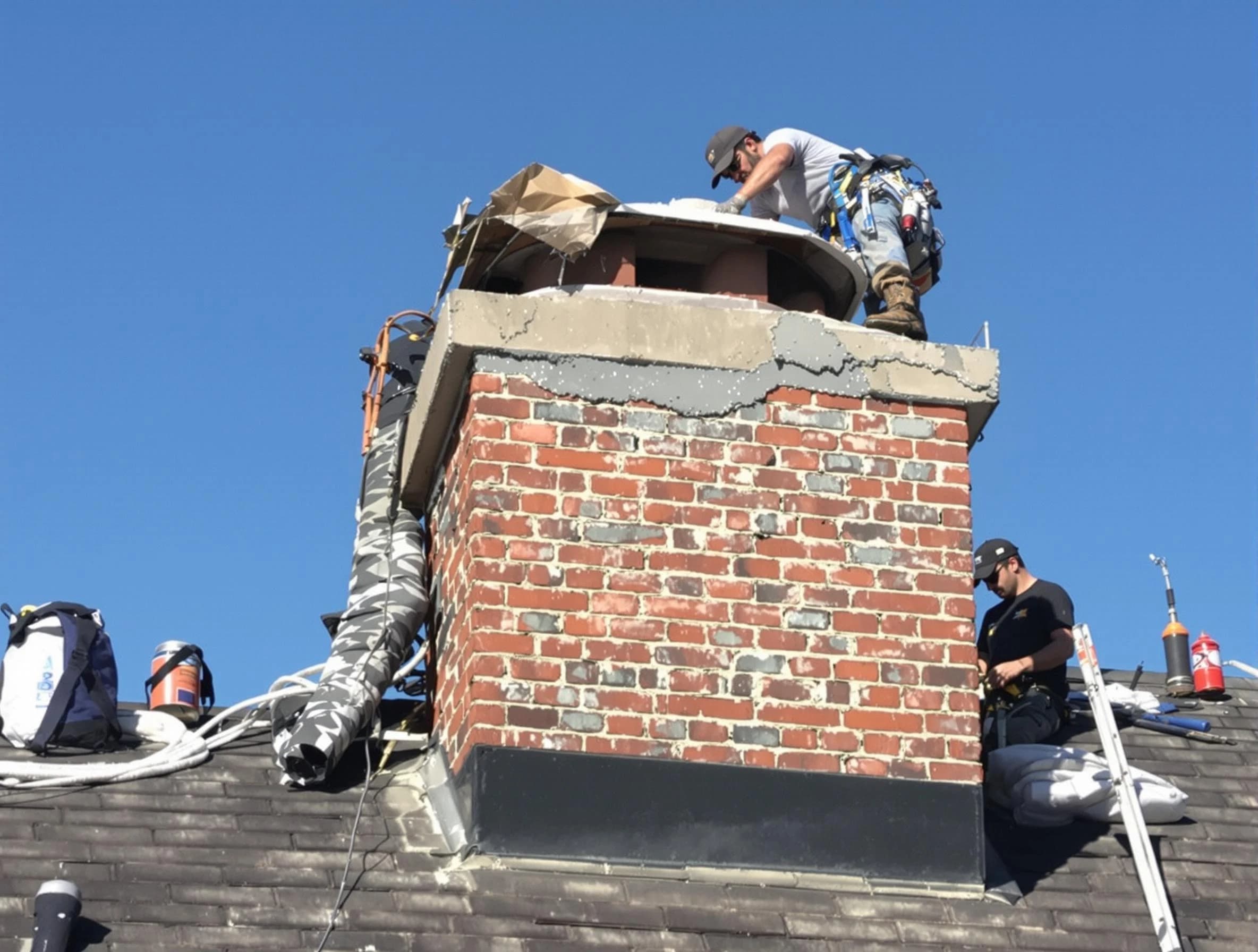 Spencer Chimney Sweep installing a custom chimney crown in Spencer, OK