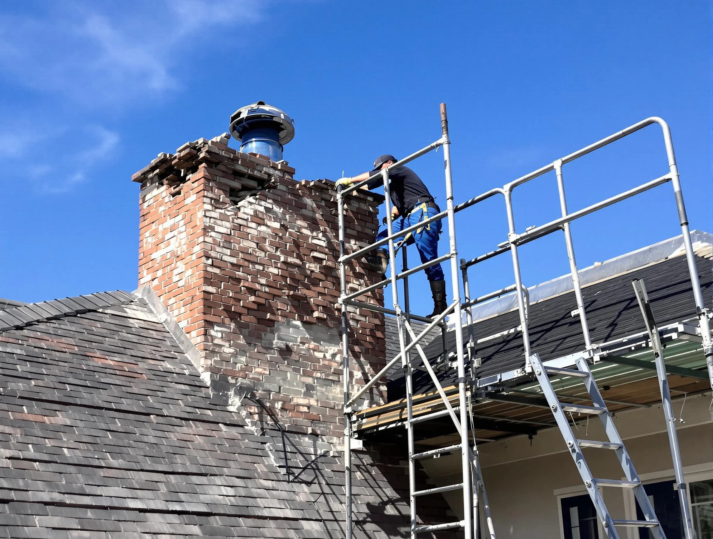 Rebuilding a chimney structure by Spencer Chimney Sweep in Spencer, OK