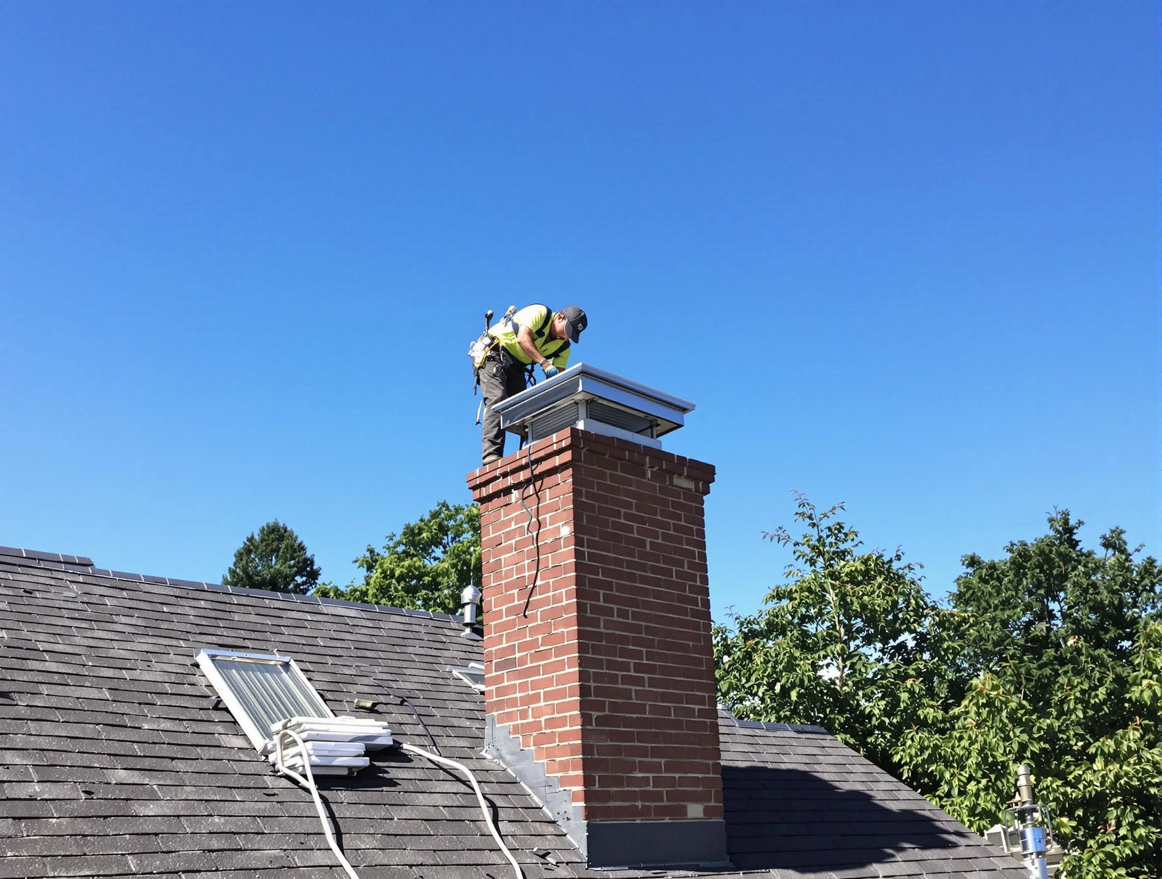 Spencer Chimney Sweep technician measuring a chimney cap in Spencer, OK