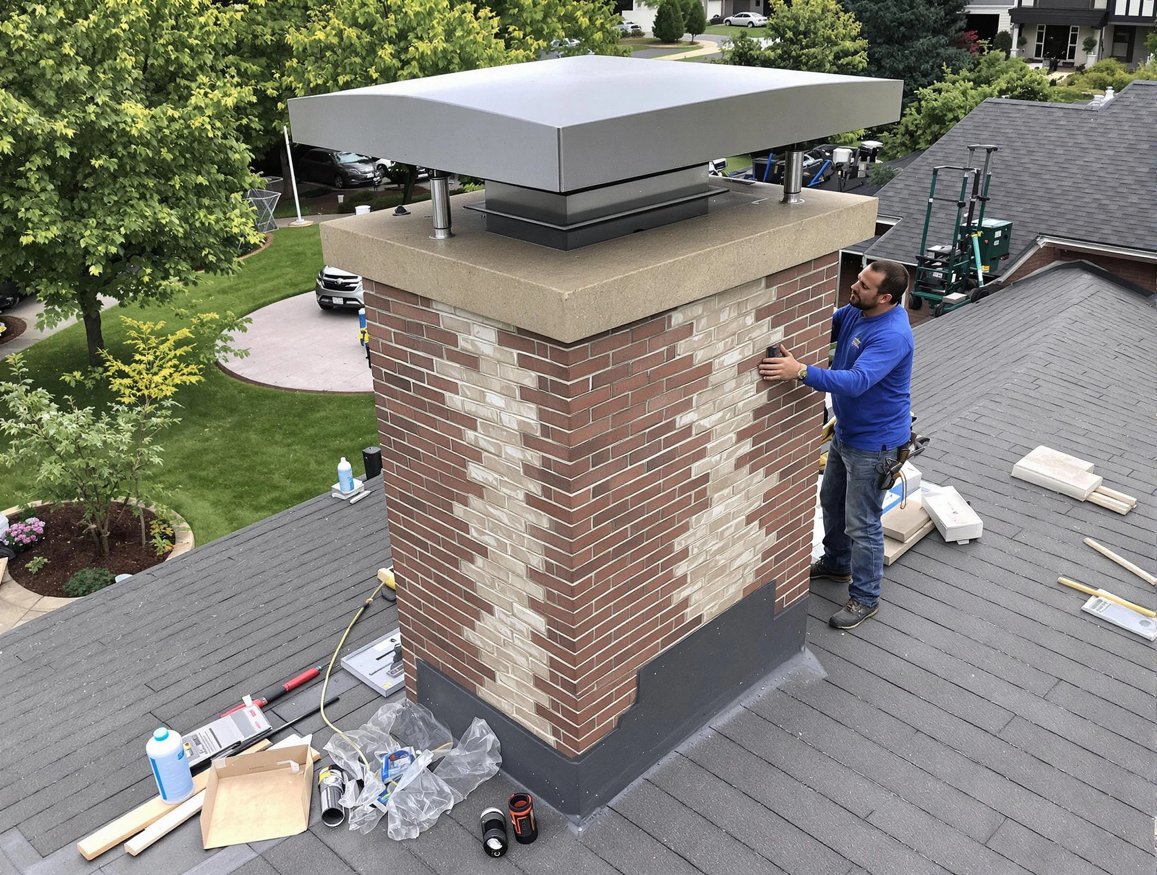 Spencer Chimney Sweep team working on a custom chimney remodel in Spencer, OK